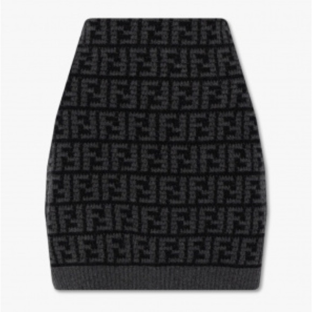 Fendi grey and black FF logo Zucca cashmere skirt